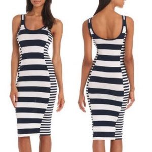 French Connection Navy/White Striped Midi Dress